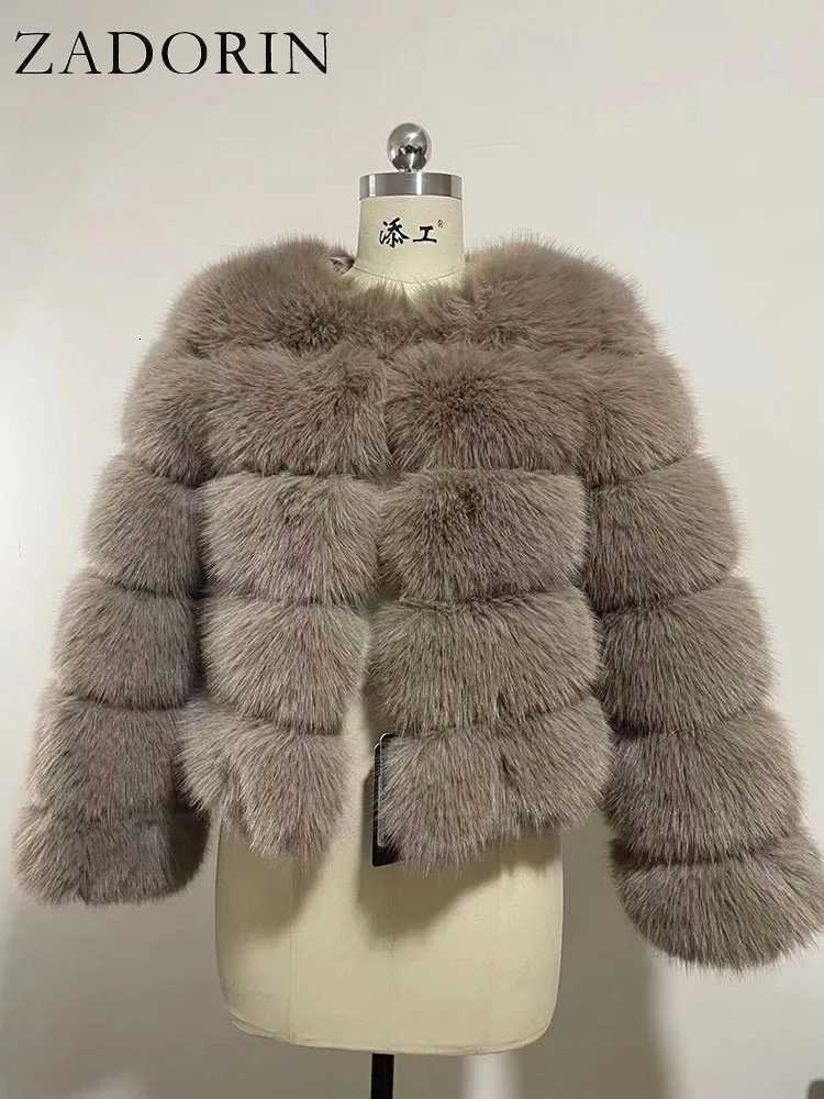 ZADORIN Long Sleeve Faux Fox Fur Coat Women Winter Fashion Thick Warm Fur Coats Outerwear Fake Fur Jacket Woman ClothingT251201