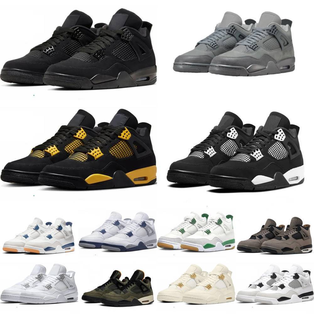 Designer J4 4 Basketball Sports Shoes Trainers Mens Women 4S Navy Military Black Cat Sail RetroES Grey Cement Thunder White Undefeated Cave Stone Outdoor Sneakers T9