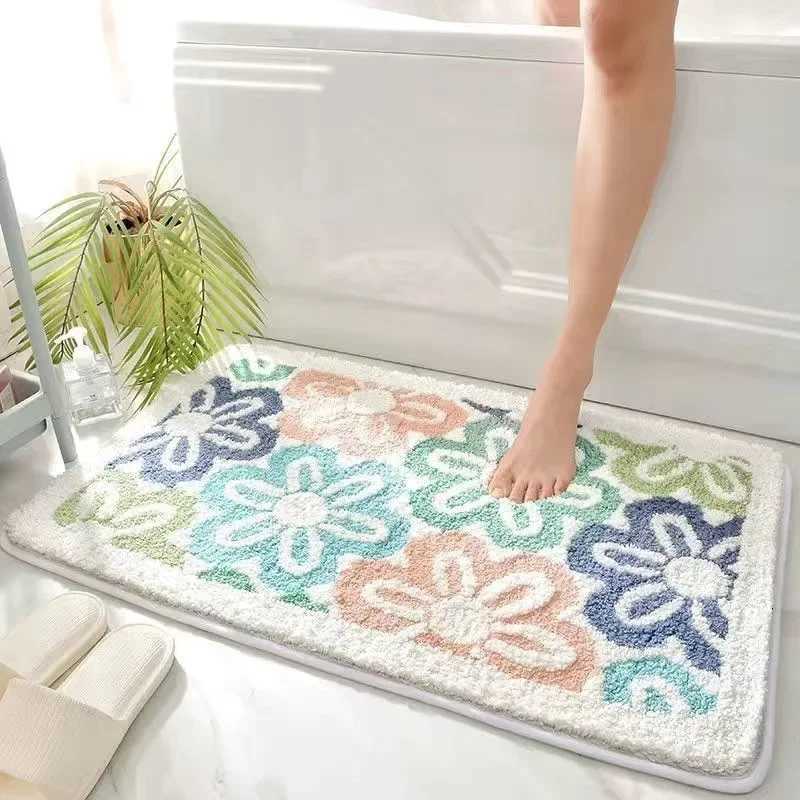 Small Fresh Flowers Imitation Cashmere Carpet Non-slip Mat Toilet Absorbent Non-slip Mat Living Ro Door Mat Non-slip Foot Mat H251129