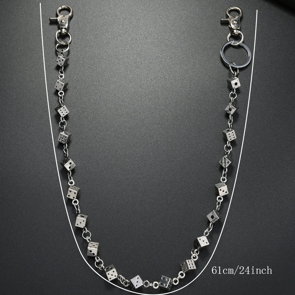 61CM Retro Dice Skull Pants Chain Man Maam Ones Waist Silver Plated Metal Ghost Head Accessories y2k Key Chain 251129