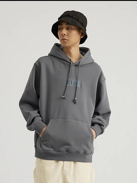 2024 Autumn Winter Kith Box Logo Hoodie for Men and Women Couples Fleece-Lined Loose Drop Shoulder Pullover Hoodie