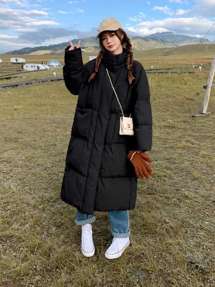 Women Casual Cotton Coat Korean-style Thicken Warm Long Jacket Long Sleeve Loose Parkas Autumn Winter Button Pocket Office CoatT251201