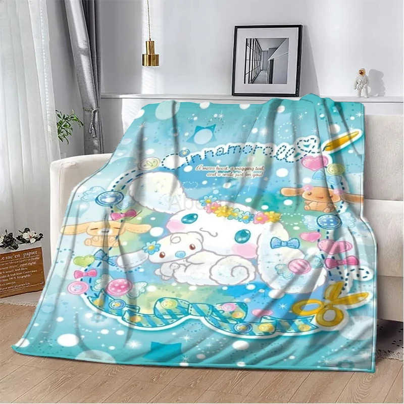 Sanrio Japanese Cinnamoroll Blanket Cartoon HD Print Flannel Office Soft Fluffy Picnic Blanket for Bed Plush Nap Cover Girl Gift H251201