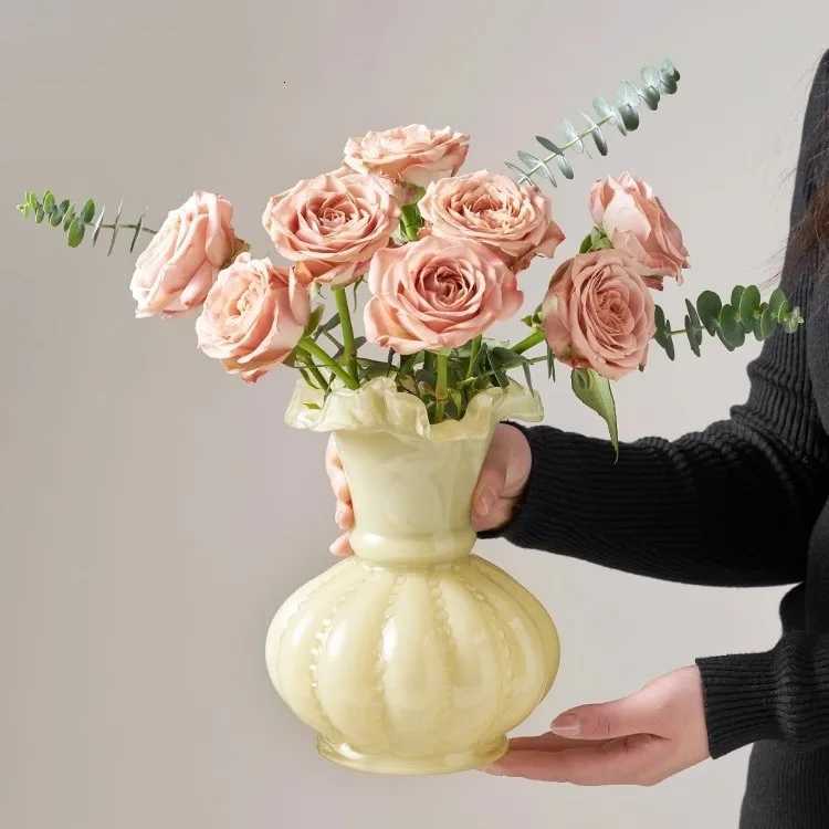 Nordic medieval vase high sense Fenton pumpkin high value flower arrangement decorative ornament style ins style Y251201