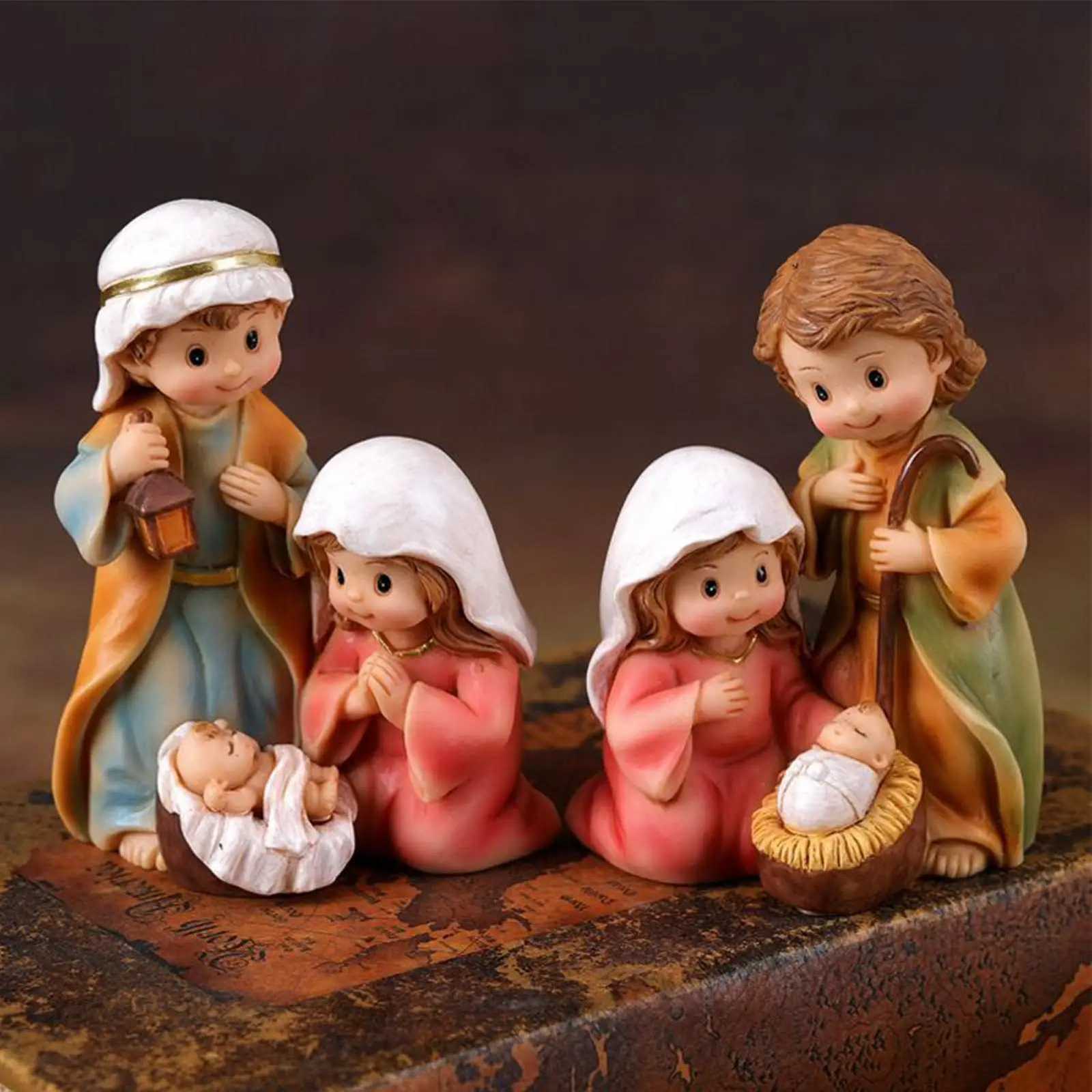 Holy Family Statue Resin Christmas Decor Figurine Desktop Birth of Jesus Statue for Bookcase Window Sill Bookshelf Display H251129