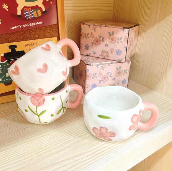 320ml Korean-style Instagram aesthetic irregular hand-molded ceramic hand-painted coffee cup High-Beauty Breakfast Cup Latte Cup C251201