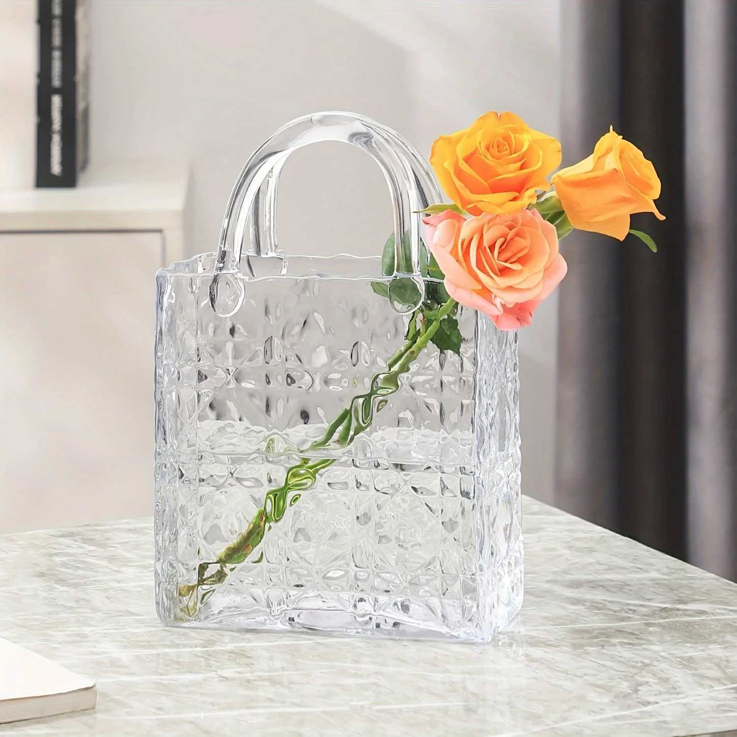 12 Inch Large se Vase - Embossed Pattern For Flowers - Clear Bag Vase For Wedding Living Ro Table OffTote Y251201
