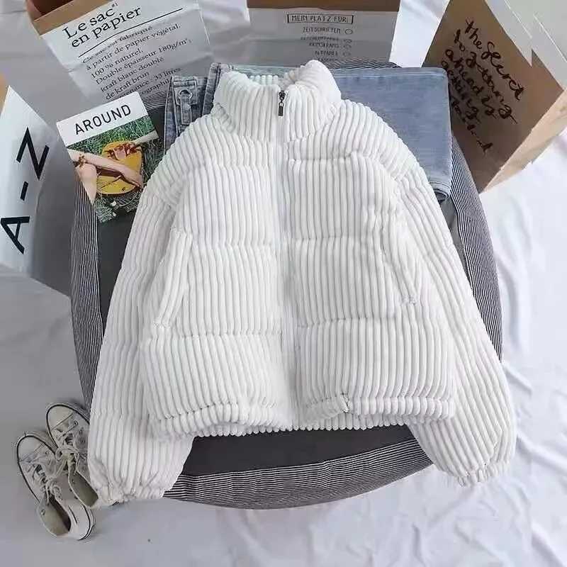 2024 New Winter Warm Thick Parkas Women Fashion Loose Crop Jacket Female Black Cotton Padded Corduroy Elegant Zipper Coat TopsT251201