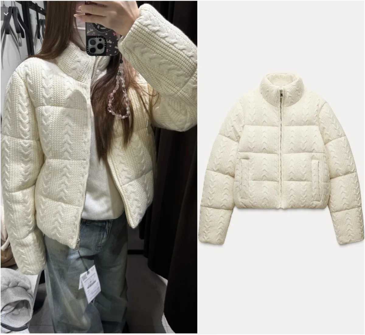 ETJ 2025 Winter new womens fresh and elegant white turtleneck knitted thick cotton jacket warm bread jacket 6318229T251201