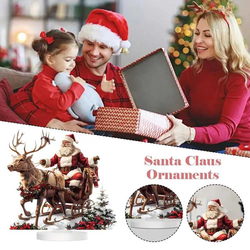 Sleigh Santa Claus Reindeer Sled Tabletop Decoration with Base 2D Acrylic Christmas Ornaments 2025 Xmas Navidad Party Supplies H251129