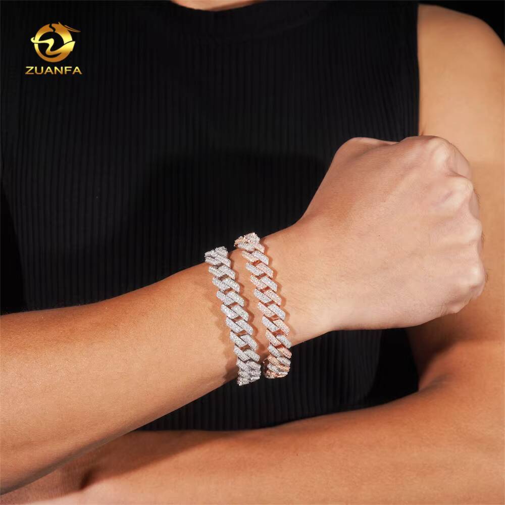 125MM High Quality Moissanite Hip Hop Bracelet 925 Silver Iced Out Moissanite Cuban Link Bracelet 1Row Higher Design Two Tone