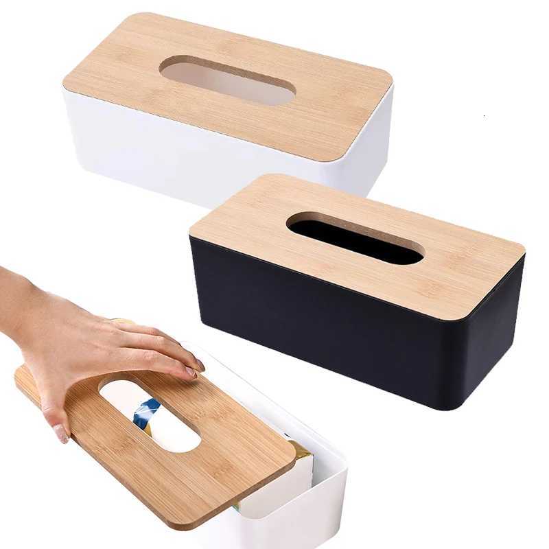 1PC Tissue Box White Black Available Bamboo Cover Paper Container Bedro Kitchen Living Ro Table Tissue Storage Accessory ZYF H251201