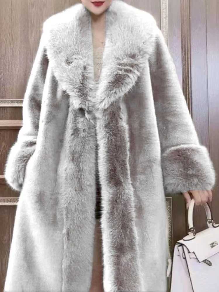 ZMEENNA Womens Long Faux Fur Coat Oversized Collar Trim Cuff Warm Winter Outerwear Elegant Full Sleeve Jacket Black ZM4466T251201