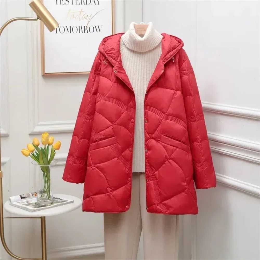 Down Jacket Women Fashion Mid-length White Duck Down Coat Female Clothing Casual Oversize Puffer Jackets Chaqueta MujerT251201