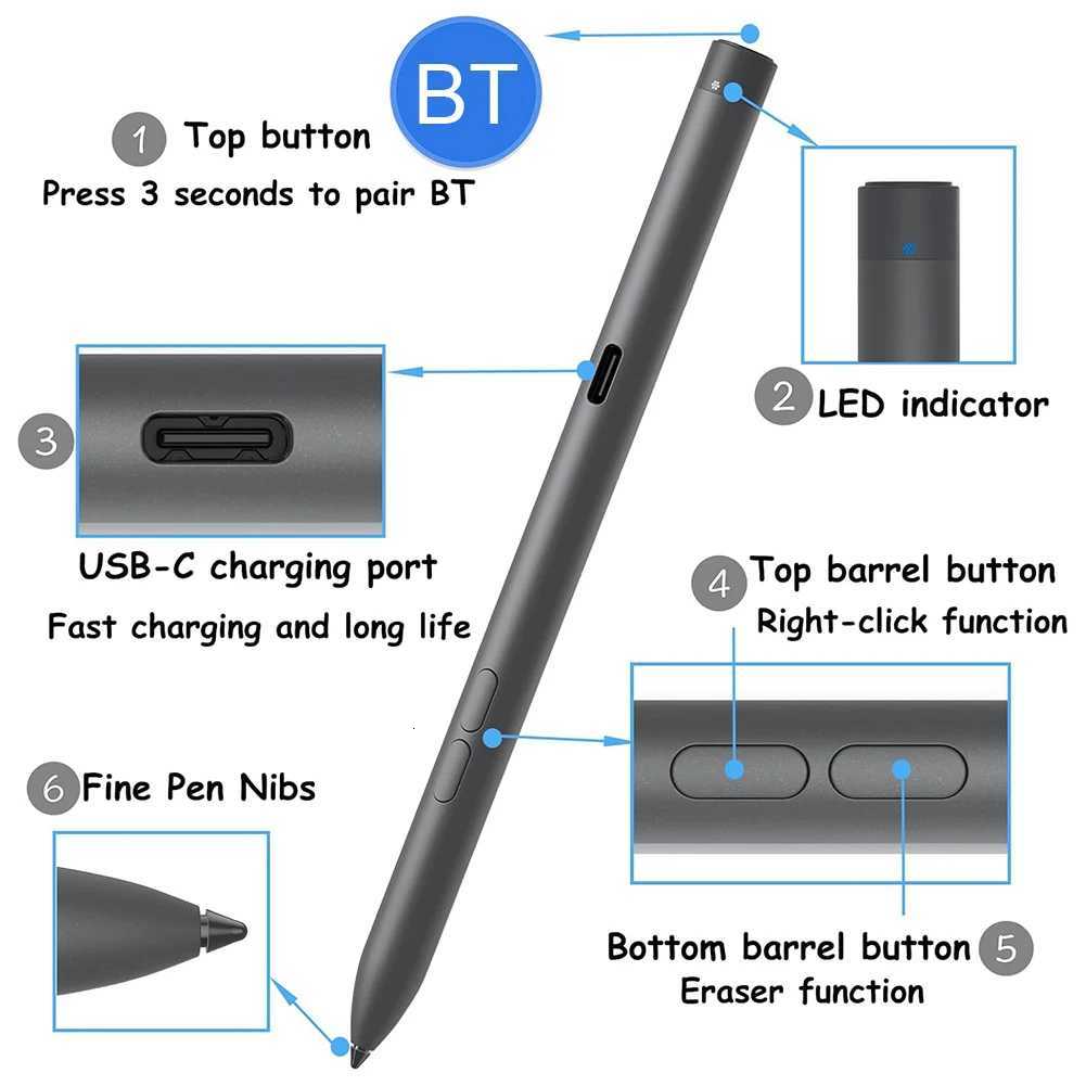 PN7522W Rechargeable Active Pen Laptop Pen Tilt Recognition Touch Sn Stylus Pen for Latitude 5350 2in 1/7320 Detachable C251201