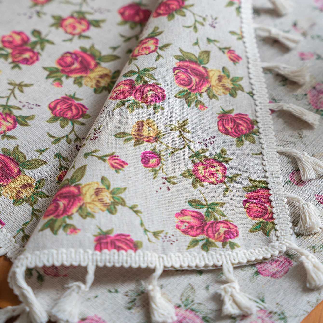 1 set of rose decorative tablecloths Bohemian style polyester fiber square tassel decorative tablecloths Y251201
