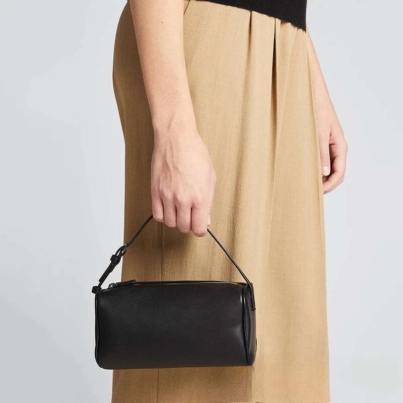 90S Top-Grain Cowhide Pen Case Versatile And High-End Round Bag, Women's Casual Underarm Handbag