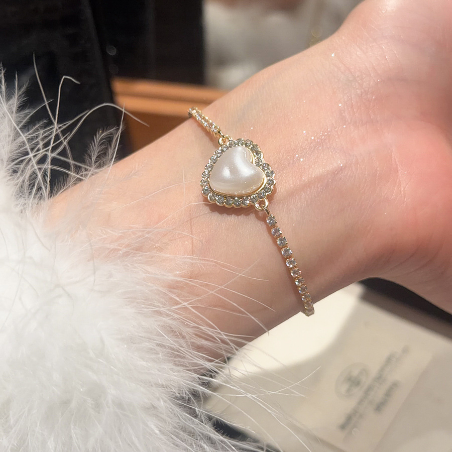 French Style Diamond-Encrusted Heart Geometric Pearl Elegant Vintage Exquisite Versatile Bracelet Light Luxury High-End Feel Women's Jewelry - view 5