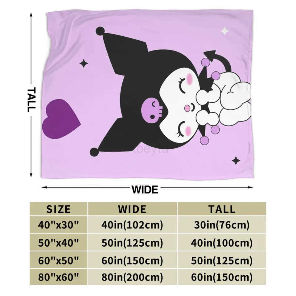 Sanrio Sanrios Kuromis Soft Warm Blankets Purple Loves Girls Boys Plush Throw Blanket Pattern Bedroom Flannel Bedspread Sofa Bed Cover H251201