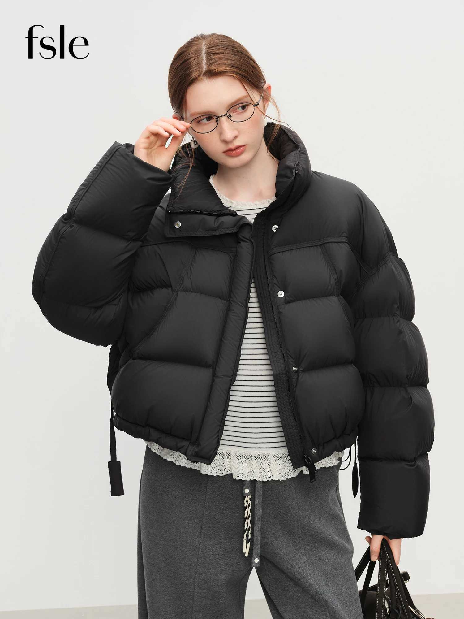 FSLE Winter 2025 Women Cloud-Like Puffer Coat - Stand Collar Short Down Jacket Lazy Chic Style Glossy Finish for Casual ComfortT251201
