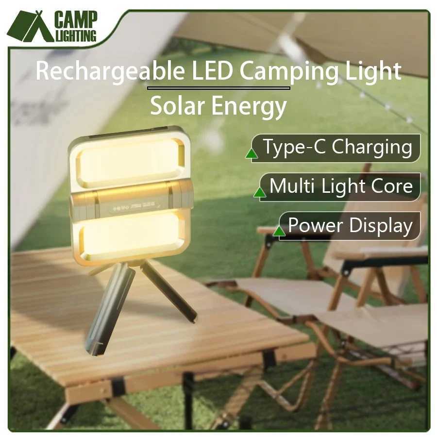 Solar LED Camping Light 5000MAH USB Rechargeable Magnetic Attraction Flood Lamp Portable Hook Tent Lantern Emergency Lawn Lamp M251201
