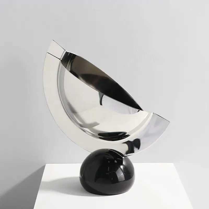Creative Stainless Steel Semi-circar Ornaments Abstract Artwork Desk Decoration Modern Crafts Statue Ro Aesthetic Decor Y251201