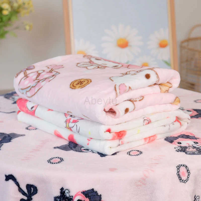 Sanrio Kuromi My Melody Blanket Comfortable Warm Travel Blanket Cartoon Pattern Printing Flannel Blanket Car Blanket Bedspread Girl H251201
