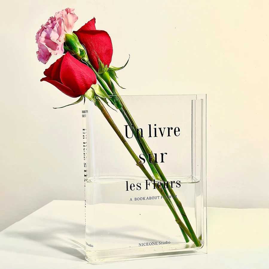 Clear Acrylic Book Vase for Flowers Transparent Flower Vase for He Decor Simplicity Bookshelf Decor Unique Stuff Y251201