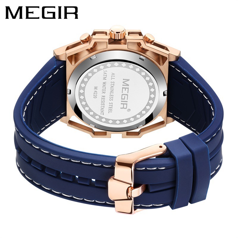 MEGIR Designer Men's Watch Fashion Stainless Steel Night Light Chronograph Skeleton Sports Quartz Watch Silicone Strap 4220 Luxury Business Wrist