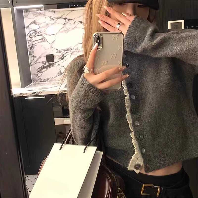 Sweet Korean O Neck Solid Color Lace Soft Womens Sweater Cardigan Spring Autumn New Fashion Versatile Long Sleeved Lady Coat M260306