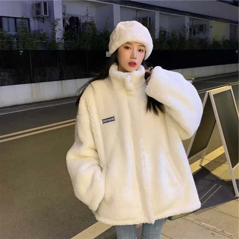 Women Winter Thicken Lamb Wool Coat Faux Fur Warm Stand Collar Outerwear Female Zipper Loose Jacket Full Sleeved SweatshirtsT251201