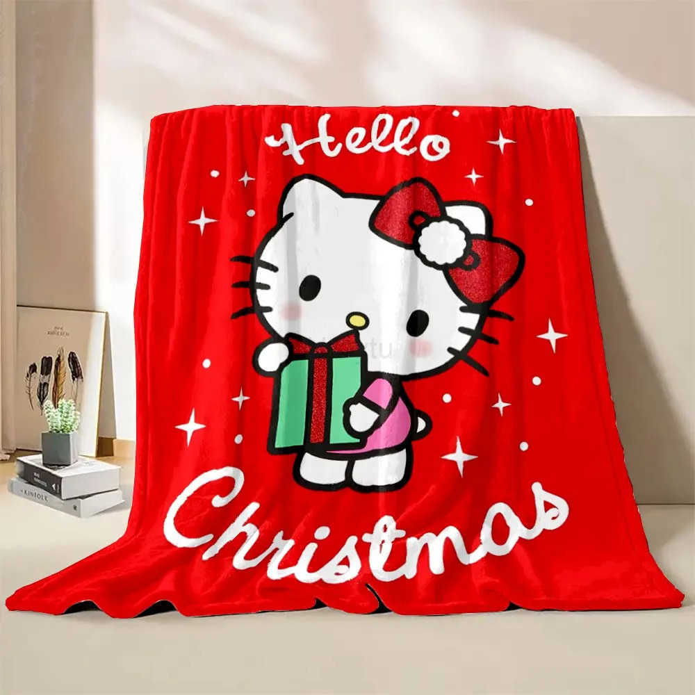 Sanrio Hello Kitty Christmas Printed Blanket for Home Travel Sofa Soft and Comfortable Blanket for Adults and Kids Holiday Gifts H251201