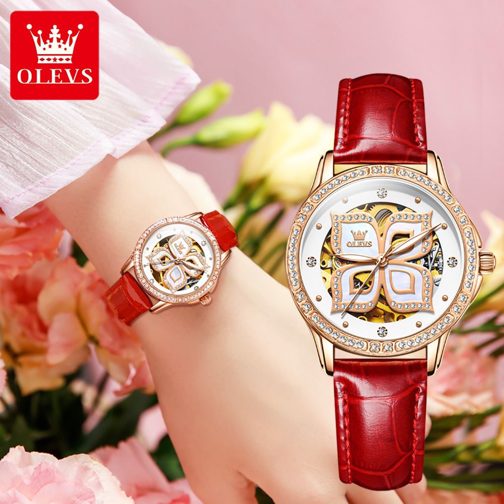 OLEVS Designer Fashion High-end Business Watch Watch Brand Four-leaf Clover Hollow Diamond Set Luminous Women's Watch Luxury Free Shipping Wholes