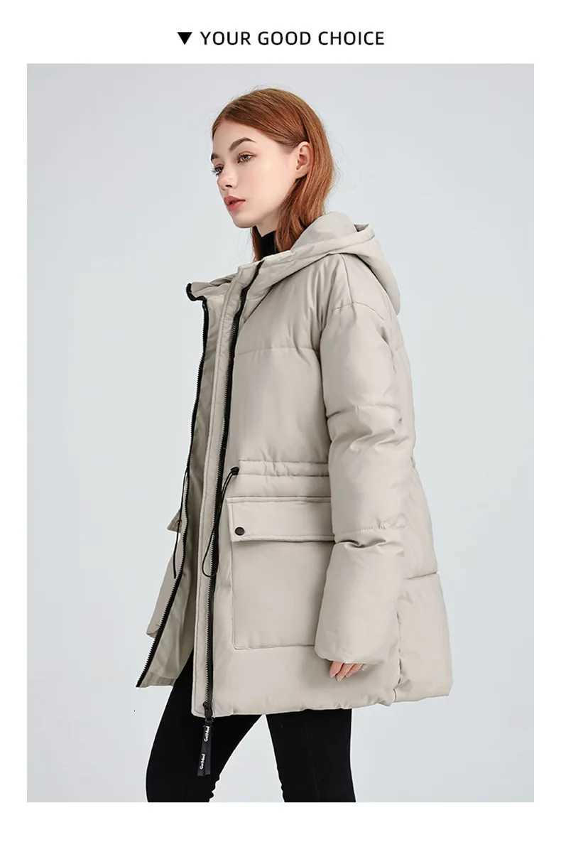 Women Drawstring Hooded Cotton Jacket Casual Fashion Stand Collar Zipper Pocket Warm Coat Lady Winter Commute Street OuterwearsT251201