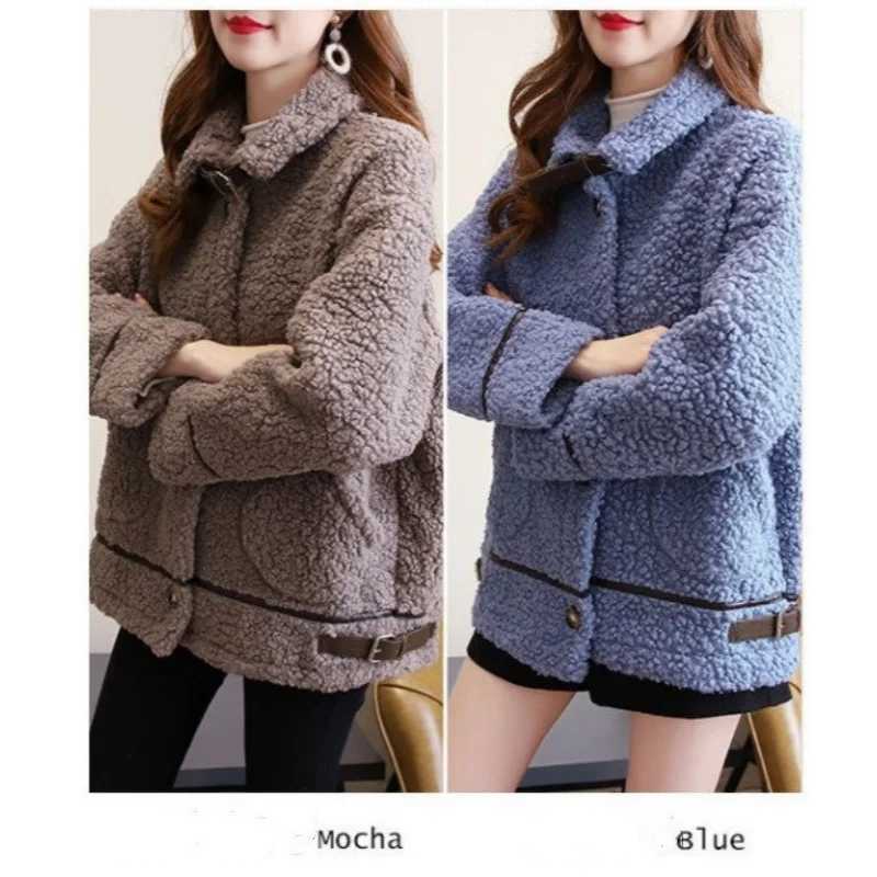 Women Autumn Winter Lamb Wool Faux Fur Thick Plush Warm Cardigan Coat Female Oversized Long Sleeve Turn-down Collar OuterwearT251201