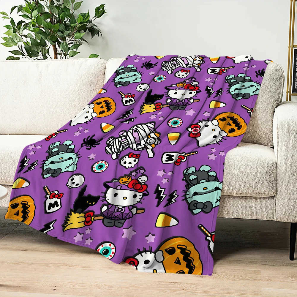 Sanrio Halloween Magical art cat cute H-Hello K-Kitty warm soft plush blanket for sofa living room office bedroom travel gift Flannel H251201