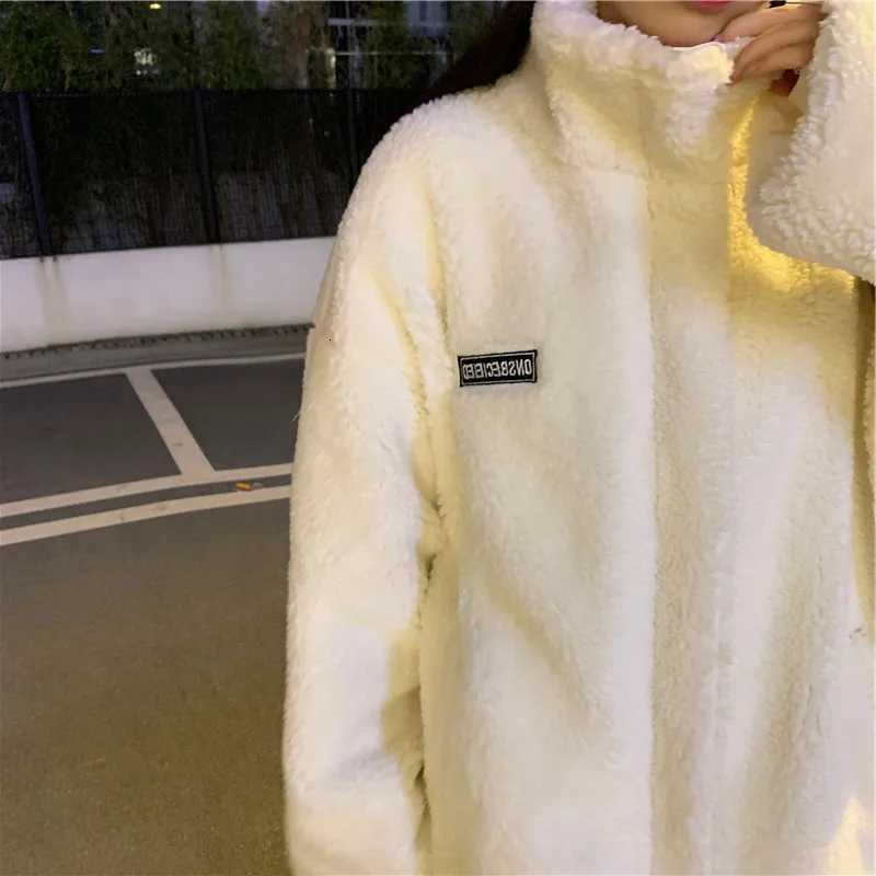 Women Winter Thicken Lamb Wool Coat Faux Fur Warm Stand Collar Outerwear Female Zipper Loose Jacket Full Sleeved SweatshirtsT251201