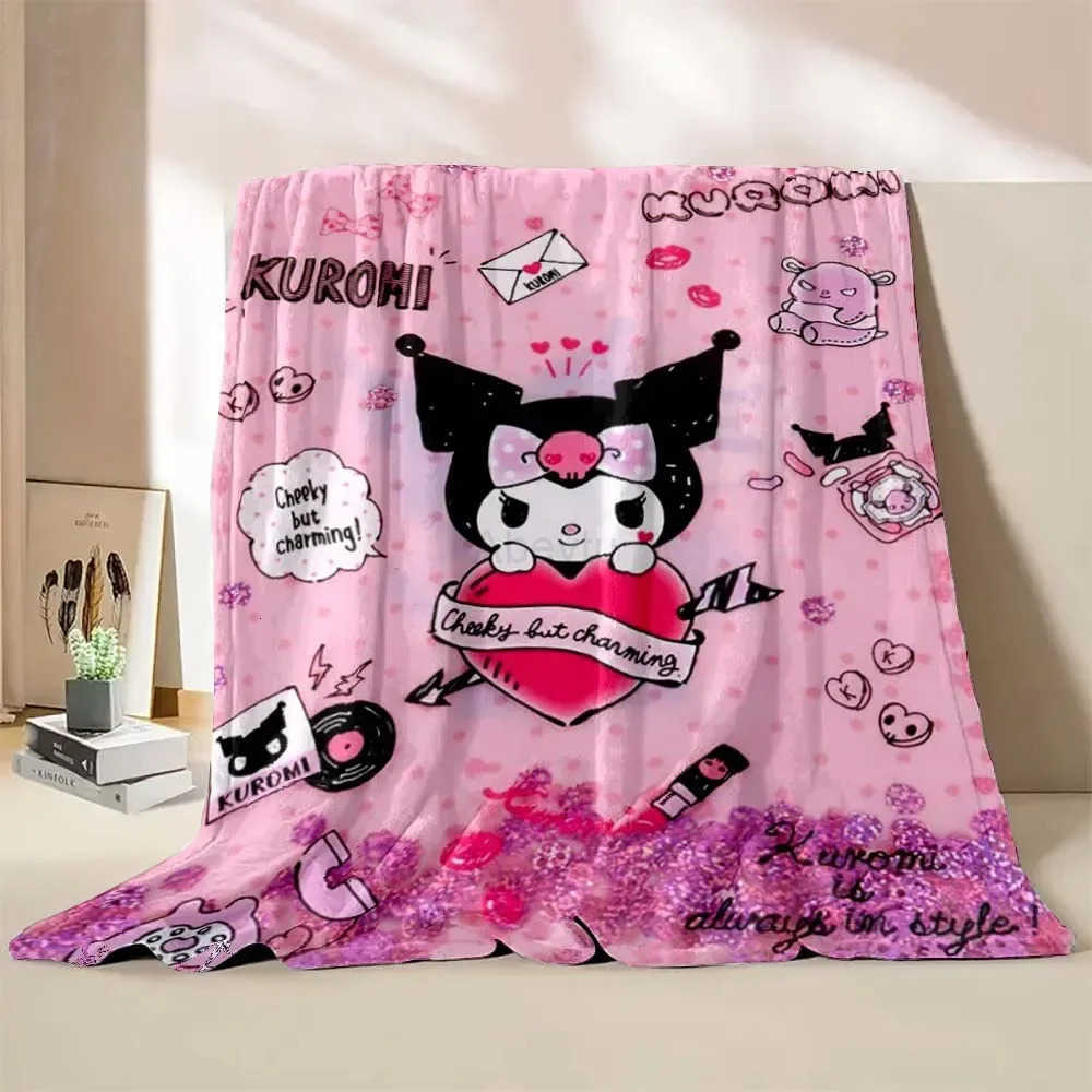 Sanrio 17 Styles Kuromi Throw Flannel Fluffy Blanket Soft Quilt Thicken Plush Blanket Cartoon Sofa Blanket Child Adult Gift H251201