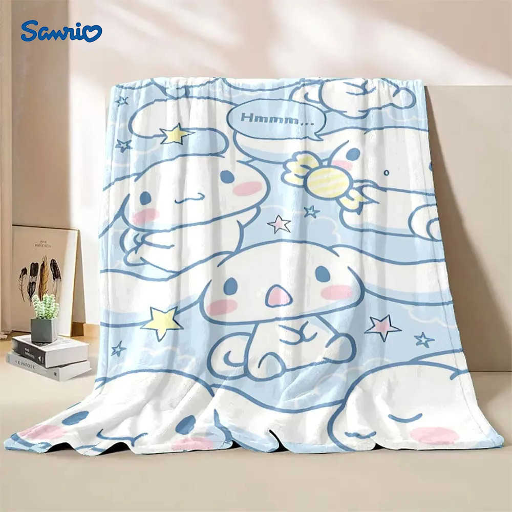 Sanrio Japanese Hello Kitty Blanket Cinnamoroll Cartoon Print Flannel Office Soft Fluffy Shawl Blanket Plush Nap Cover Girl Gift H251201