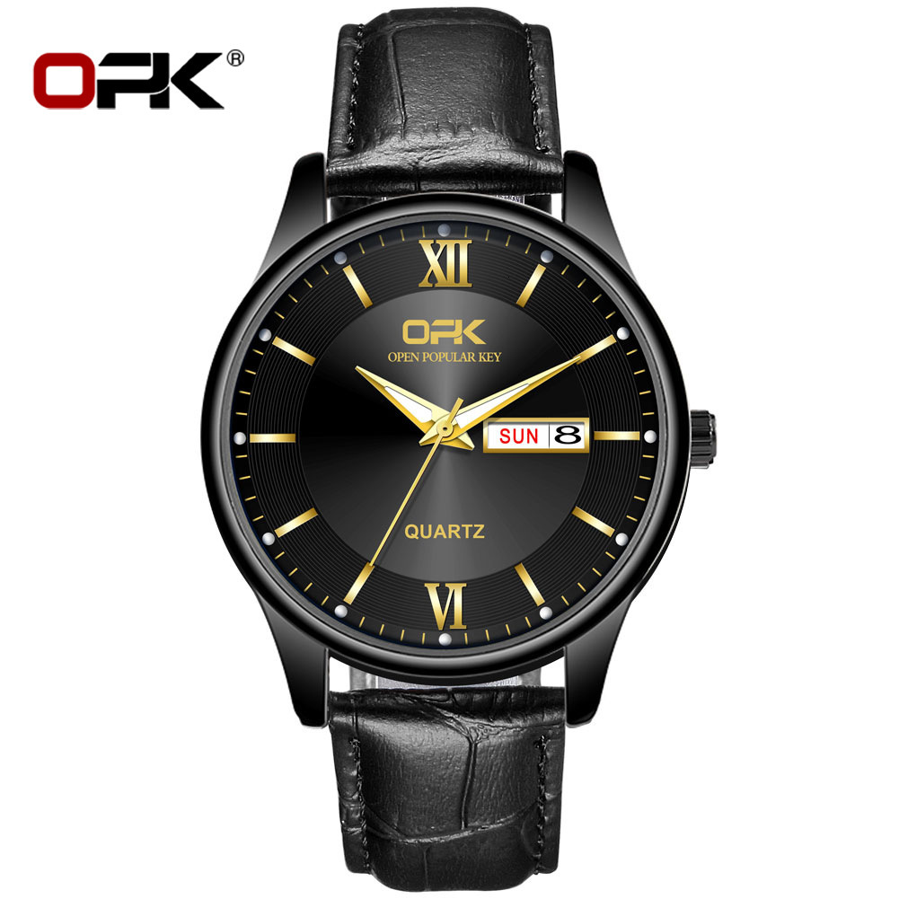 OPK Free Shipping New Designer Watch Manufacturer Wholesale Cross-border Hot-selling Belt Style Dual Calendar Quartz Watch Men's Watch Male Watch