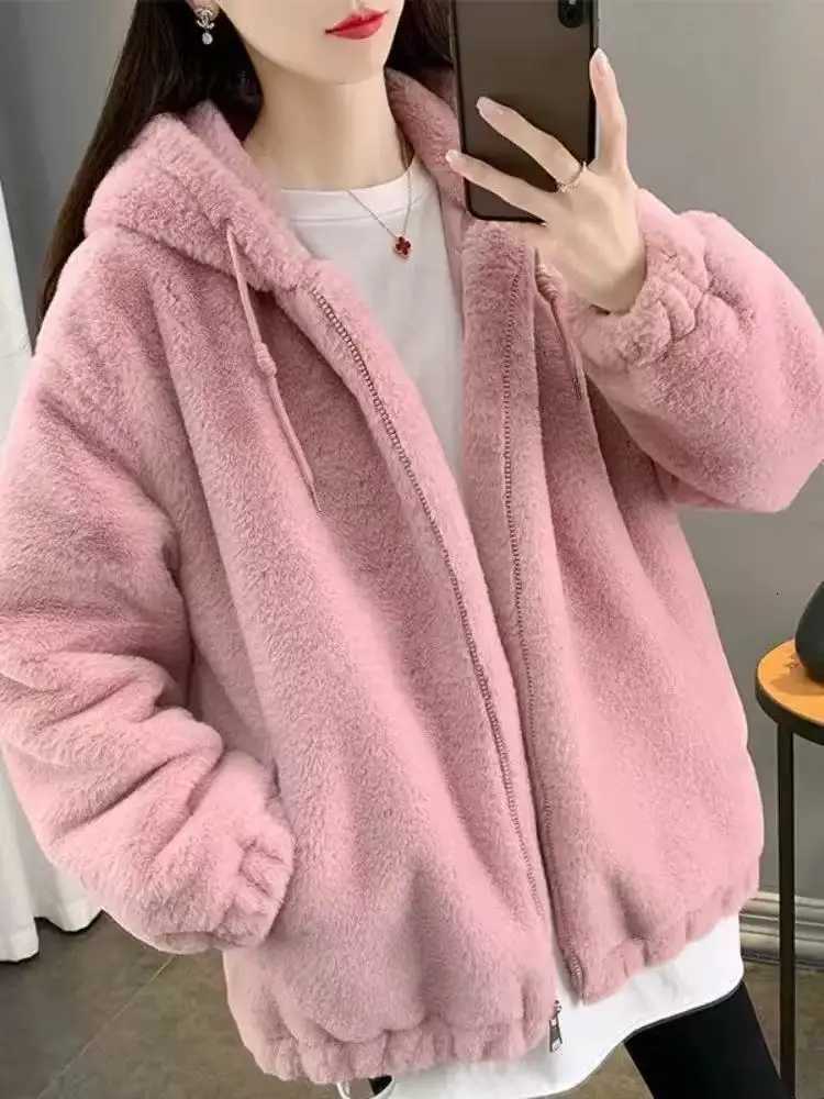 Buitreraptor Winter Faux Rabbit Fur Coat Women Brand Designer Thick Warm Outerwear Jacket Fur Collar Classic Dark Gray OvercoatT251201