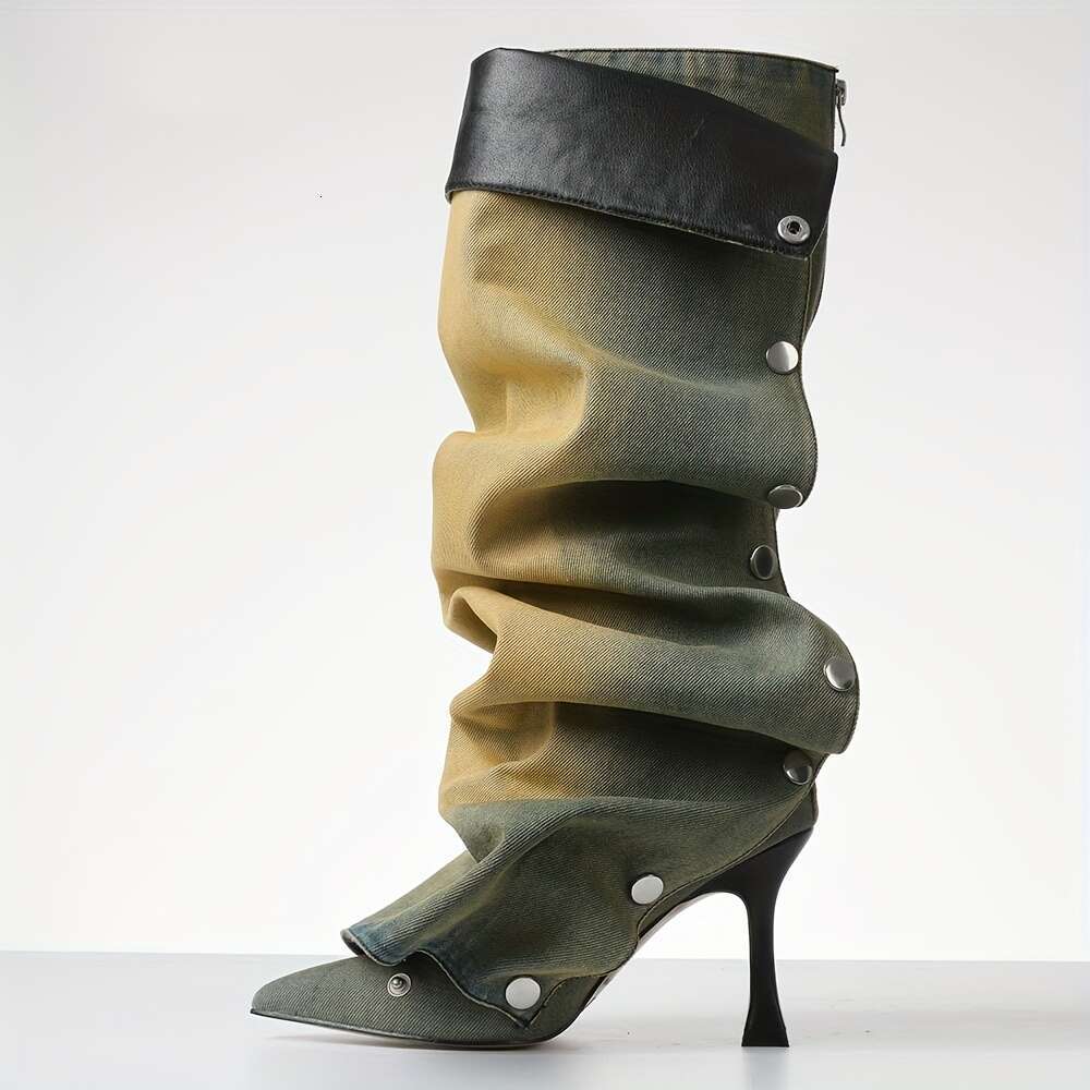Women Sexy Stiletto Heel Knee High Boots | Ruched Slouchy Design, Pointed Toe, Detachable Zipper Closure, PU Cover Lining Rubber Sole - view 8