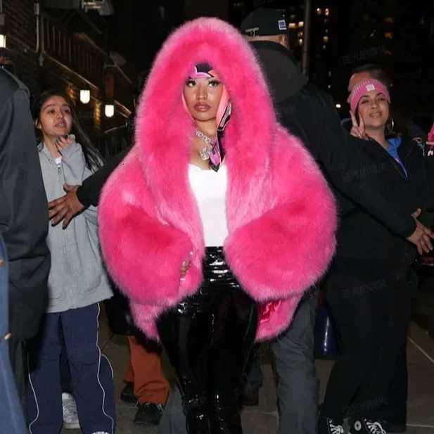 New Environmentally Friendly Fur Imitation Fox Hair Hooded Jacket Womens Korean Premium Furry Warm Jacket WomenT251201