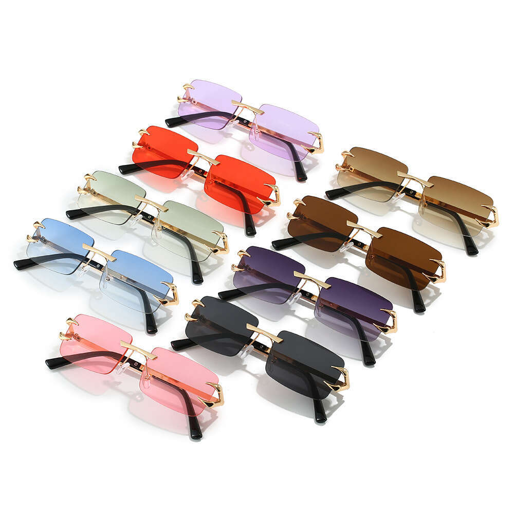 2024 Cross-Border New Frameless Fashion Brand Designer Simple Square Rimless Ocean Color Sunglasses