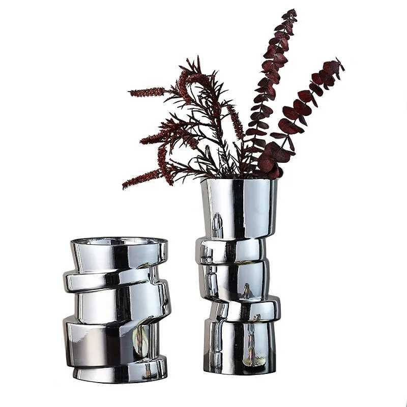 Silver Vase Geetry Twist Shape Displacement Section Hydroponics Flower Pots Terrarium Decoration Accessories Vases Pots Y251201