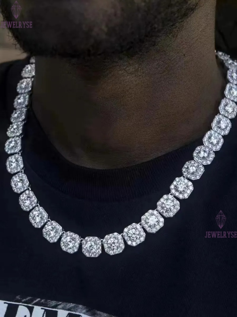 Necklace bracelet Moissanite Diamond Custom Vvs Cuban Link Chain S925 Silver 8mm 12mm Large Tennis Chain Solid Back Hiphop