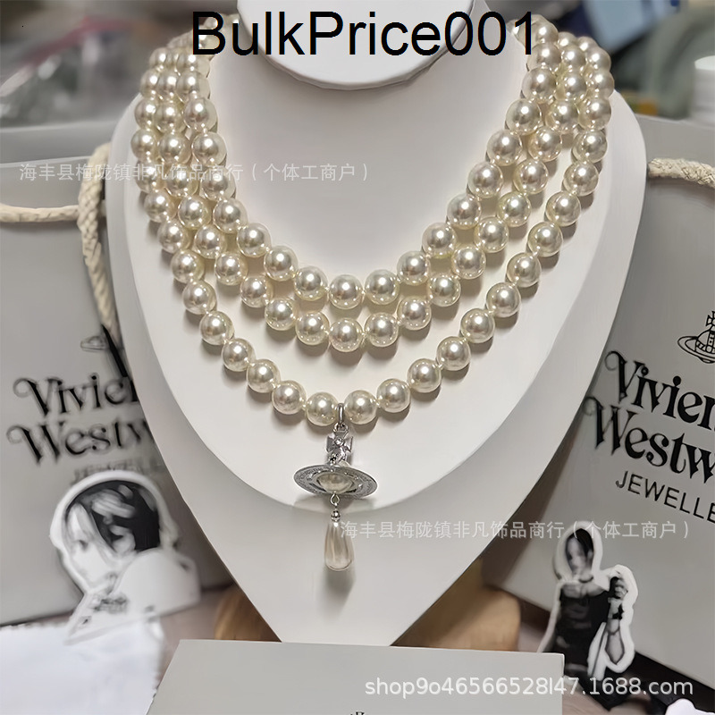 viviane Vivienme viviennen viviennely west wood Wests Woods High Version West Empress Dowagers Threelayer Droplet Pearl Necklace Light Luxury Fashionable Hi WIW8