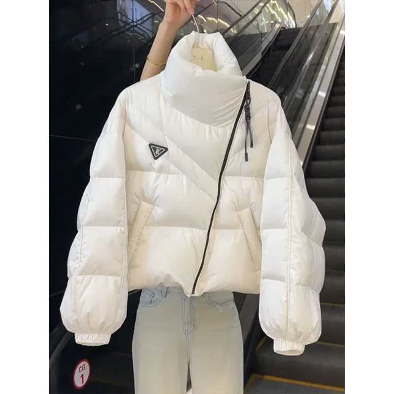 New Cotton Women Winter Warm Short Puff Jacket Korean Design Irregular Cotton Coat Trend Loose Thicken Parkas Tide Black WhiteT251201