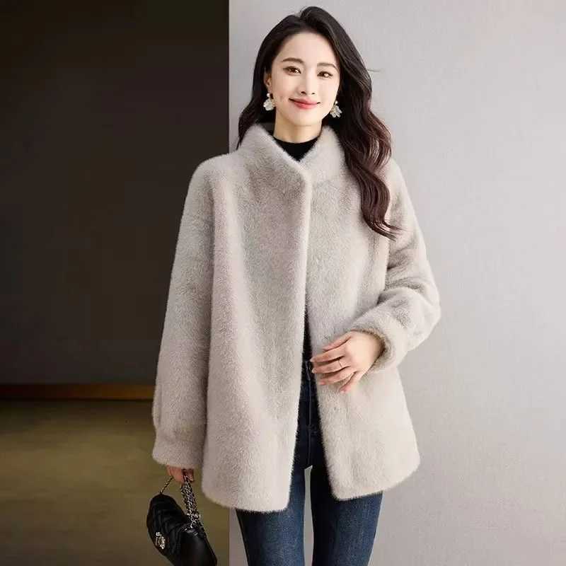 Environmental Protection Mink Velvet Coat Women New Fur Jacket Winter 2025 Thicken Fur Coat Long Fashion Collar Outwear FemaleT251201