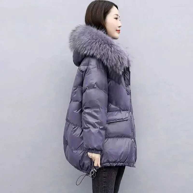 2025 Winter New Warm Down Cotton Jacket With Large Fur collar Hooded Coat Loose Women Thicken Parker Puffer Overcoat Casual wearT251201
